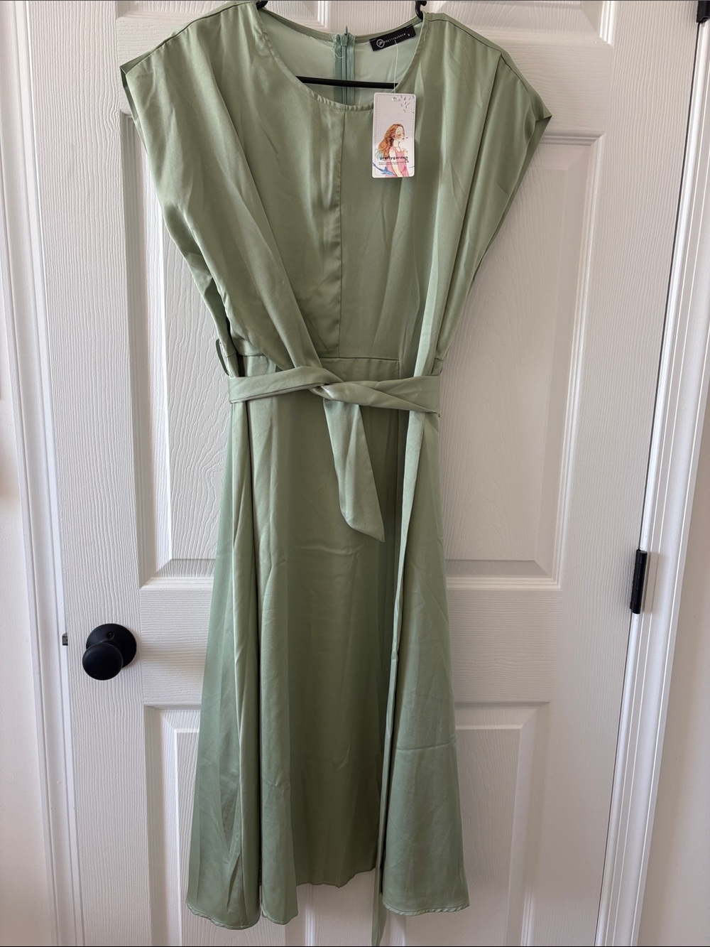 Sage Green Tie-Waist Midi Dress